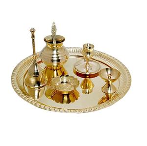 ทําด้วยมือและหัตถกรรม Puja Thali ชุดแบบดั้งเดิมสําหรับ Pooja Arti รายการทางศาสนาฮินดูโลโก้ที่กําหนดเองทองเหลือง Pooja Thali ชุด - Product Image 3