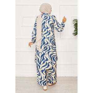 Navy Blue Full-Length Button-<b>Down</b> Crepe Two-Piece Casual Set XL Size Elasticated Sleeves Minimum Order 2pcs - Product Image 4