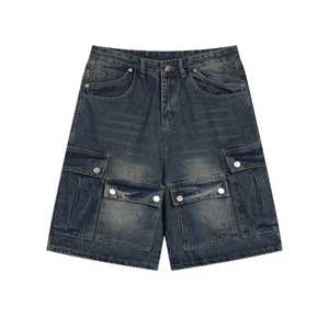 Venta al por mayor de pantalones cortos de mezclilla holgados personalizados para hombre Vintage empalme desteñido Streetwear recortado pantalones cortos de mezclilla desgastados de gran tamaño para los hombres - Product Image 5