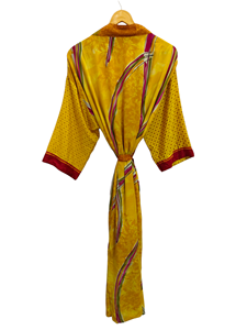 Patchwork Kimono Robe Bikini Cover Up Night Wear Long Robe, hecho a mano indio Vintage reciclado seda Sari Kimono, - Product Image 3