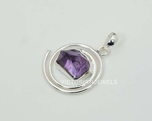 Pendentif fin en argent sterling massif 925 pierre de naissance de février avec lunette améthyste violette rugueuse réglage mois ou pendentif à breloque - Product Image 4