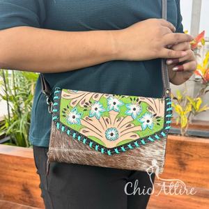 Nouveau Cowgirl Collection élégante de vrais cheveux usinés à la main sur cuir femmes pochettes véritable cuir de vachette Mini sac Mobile - Product Image 1