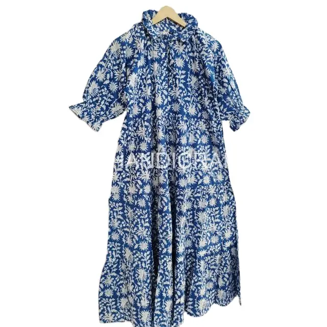 Indisches Kleid Mehrfarbig bedrucktes Baumwoll-Vintage-Kleid für Mädchen, sowohl Freizeit kleidung als auch Büro kleider für Frauen