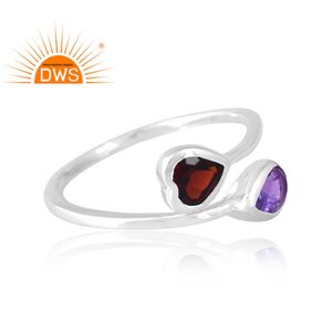 Última venta 925 Plata amatista natural y granate anillo de piedras preciosas joyería personalizada para mujeres regalo para ella - Product Image 4