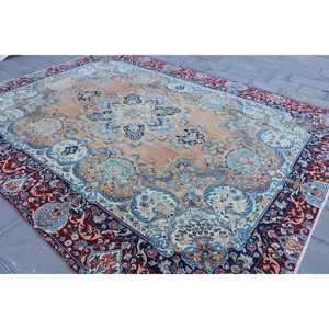 Alfombra Turca de 9.6x11.9 pies, Alfombra Vintage Extra Grande, Alfombra de Lana Azul y Roja de Estilo Suroeste - Product Image 2