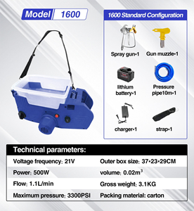 Applicateur de <span class=keywords><strong>peinture</strong></span> électrique DIY, <span class=keywords><strong>pistolet</strong></span> haute pression modèle 1600, 500 watts, sans fil, 4000 PSI pour murs, meubles, voitures - Product Image 5