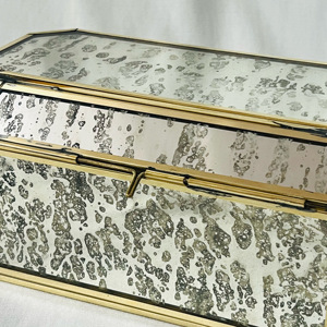 Caja de almacenamiento de joyería con marco de Metal dorado de cristal de mercurio antiguo de lujo moderno y caja decorativa caja rectangular de joyería hecha a mano - Product Image 6