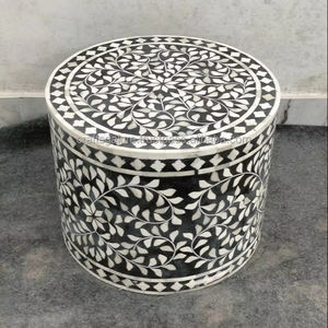 Taburete con Incrustaciones de Madreperla y Diseño Floral, Se Aceptan Personalizaciones, Taburetes de Consola con Incrustaciones de Hueso para Habitación, ARTESANÍA EN RESINA - Product Image 1