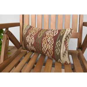 Oreiller patchwork Kilim en laine brune 8x16 pouces oreiller d'accent rustique de luxe avec literie en soie tissée à imprimé floral vintage - Product Image 3