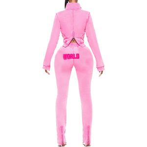 Women's Custom-Made Casual Two-Piece Set Fashionable Patterned Embroidered Pants Zipper Hooded <b>Long</b>-<b>Sleeved</b> <b>Top</b> - Product Image 6