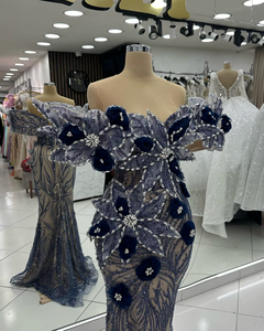 Robe de mariée en satin turc sophistiquée, vintage, élégante, longue, pour femmes, occasion spéciale, formelle, motif - Product Image 1