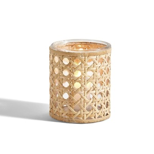 Pot de bougie tissé en rotin de style rustique bougeoir fait à la main décoration de la maison - Product Image 1