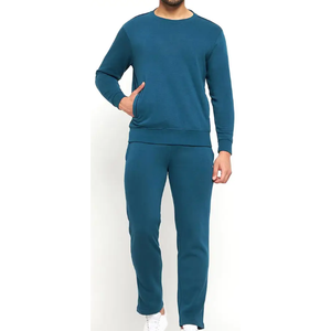 ชุดวอร์มพรีเมียมสำหรับผู้ชาย |   ชุดกีฬาสีฟ้าอมเขียวสำหรับออกกำลังกายในเมือง เสื้อคอกลมแบบสวมหัว กางเกงจ็อกกิ้ง ชุดสองชิ้น - Product Image 1