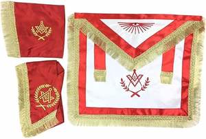 ชุดเครื่องราชอิสริยาภรณ์มาสเตอร์เมสัน บลู ลอจ รีกาเลีย สีแดงและสีขาว ผ้าซาติน พร้อมผ้ากันเปื้อนแบบเต็มตัว รอยัล อาร์ช  ด้านหลังสีน้ำเงิน - Product Image 2