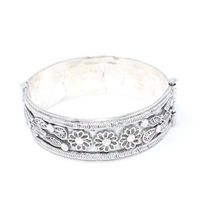 Bracelet tibétain en filigrane épais blanc argenté avec motif floral, bijoux perlés à la mode pour femmes, 38,24g