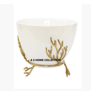 Forma redonda de lujo de color blanco de metal dorado soporte de rama decorativa de calidad de lujo regalo y cuenco de decoración del hogar - Product Image 1