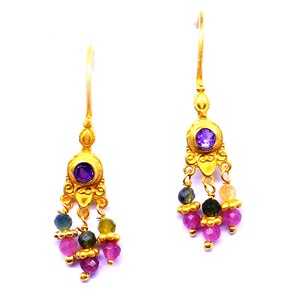 Moda 925 plata esterlina chapado en oro Vermeil Multi turmalina amatista juego de pendientes de piedras preciosas - Product Image 4