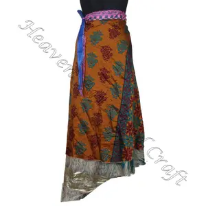Nieuw Ontwerp Twee Gelaagde Omkeerbare Zijden Sari Magic Lange Wikkelrokken 2 Laags Omkeerbare Magische Zijden Sari 'S Wrap Lange Rok Eenvoudig