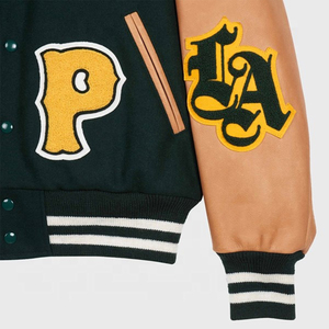 Chaqueta de Béisbol Otoñal con Logotipo Personalizado OEM para Hombre, Parches Bordados, Manga de Cuero, Chaqueta Deportiva Universitaria para Hombre - Product Image 3