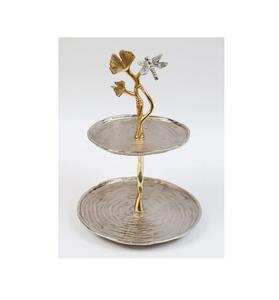 Herramientas para pasteles de aluminio de 2 niveles con borde elevado con diseño floral y detalles simples, ideales para pasteles altos o postres centrales - Product Image 3