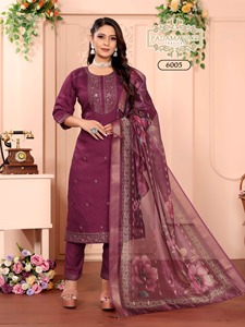 Los más exigentes Punjabi Ladies Roman Silk Kurti Pant Sets con Digital Organza Duppatta para fiesta Aniversario Boda - Product Image 4