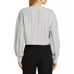 <b>Women's</b> Trendy Casual Cropped Cable Knit <b>Cardigan</b> <b>Short</b> <b>Sleeve</b> V-Neck Pullover 100% Cotton/Acrylic Custom Lightweight for Autumn - Product Image 2