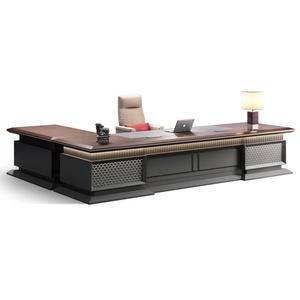 Bureau de direction en MDF brun de luxe, ensemble de meubles de bureau en forme de L, poste de travail modulaire moderne, table d'ordinateur - Product Image 1