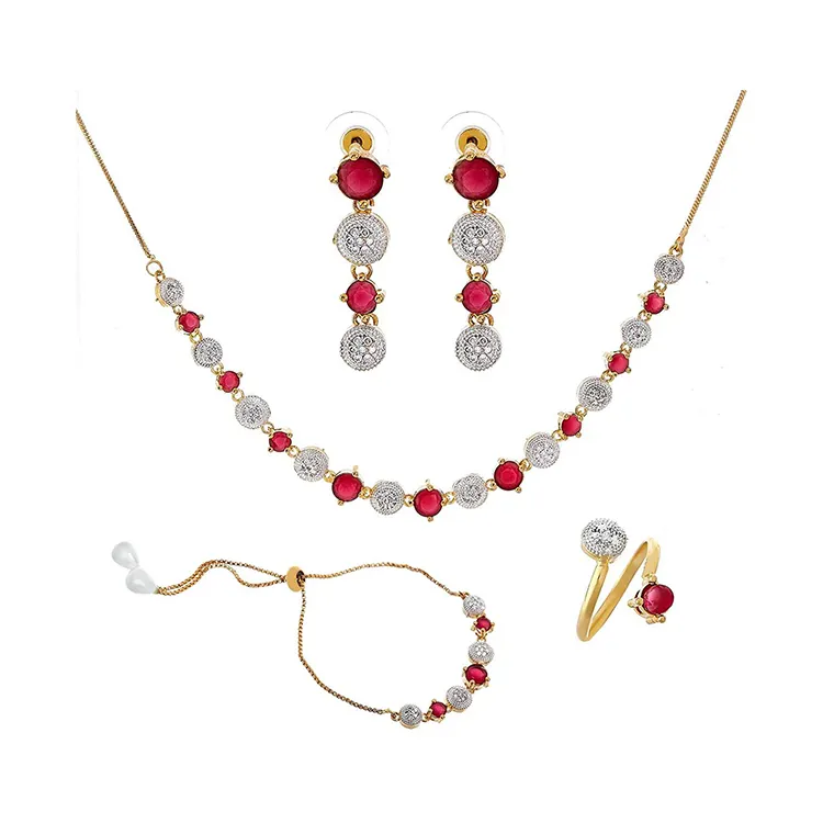 Hot Selling Fashion Jewelry Set Gold Plated Women Necklace Earrings Bracelet Set Women Gold Jewelry Set at Low Price