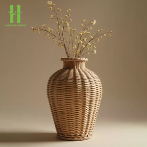 High Quality Minimalism Scallop Hand-woven Rattan <b>Decorative</b> <b>Vase</b> Rattan Table <b>Vase</b> Meticulous OEM From Vietnam Factory - Product Image 2