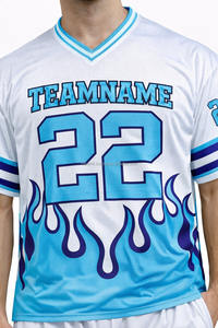 เสื้ออเมริกันฟุตบอลแบบมีสไตล์ โลโก้สั่งทำได้ สีฟ้าอ่อนและสีแดงเลือดหมู เสื้ออเมริกันฟุตบอลพรีเมียม เสื้อกีฬา - Product Image 3