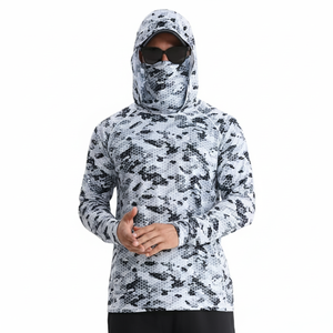 Chemises à manches longues pour hommes respirantes de haute performance en gros, avec trou pour le pouce, à capuche, personnalisées, anti-UV UPF 50+, 100% polyester, pour la pêche - Product Image 1