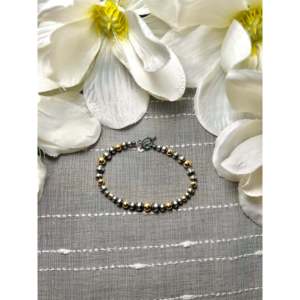 Ethnic Ball Shape <b>Bracelet</b> Navajo Made 14k Gold Plate & Sterling <b>Silver</b> Link Strung Unique Style - Product Image 1