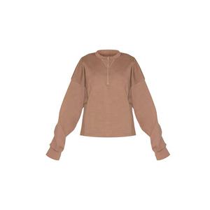 Sweat-shirt à demi-fermeture éclair pour femme Pull-over en polaire confortable Sweat-shirt à demi-fermeture éclair Streetwear Style Loose Fit Minimal Design Top - Product Image 2