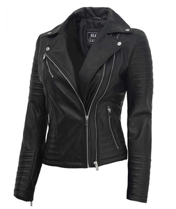 Nouvelle mode veste de motard en cuir PU pour femmes et filles veste en jean décontractée à manches longues de couleur unie et à fermeture éclair - Product Image 3