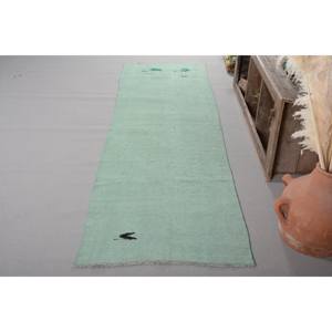 Alfombra de lana turca vintage, diseño de retazos verde rectangular clásico moderno de 32x11 pies para sala de estar, pasillo, pila de felpa, látex de altura - Product Image 2