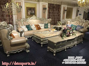 Luxurious 7-Seater High Back <b>Sofa</b> Set Hand Carved Teak Wood Furniture for Living Room <b>Gold</b> Polish High Quality Home Decor - Product Image 3