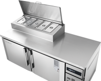 Venta flash pantalla congeladores frigoríficos enfriador de preparación de Pizza de alta calidad enfriador de ensalada de encimera de doble temperatura para tienda de alimentos