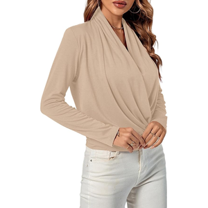 Vêtements décontractés col en V Blouses pour femmes habillé coréen à manches longues chemise de travail formelle coupe ample affaires décontracté chemises de travail - Product Image 3