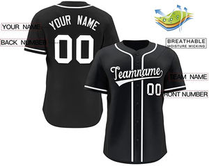 Camiseta de béisbol negra Lisa personalizada, camiseta de béisbol blanca a rayas para hombre, camisas con botones, uniformes de béisbol deportivos de equipo activo - Product Image 2