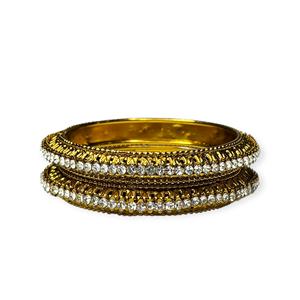 Brazaletes de Diseño Moderno, Chapados en Oro Fino, con Borde de Perlas de Imitación Brillantes y Acabado Antiguo para Mujer, para Aniversario o Boda - Product Image 3