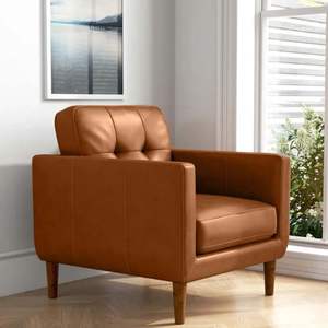 Shlok Contemporary Design Light Brown <b>Leather</b> Arm <b>Chair</b> <b>for</b> <b>Living</b> <b>Room</b> - Product Image 1