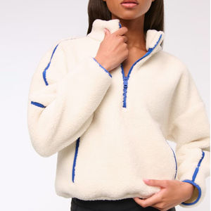 Sudaderas con capucha de algodón de alta demanda para mujer, sudaderas con media cremallera de fábrica con logotipo personalizado y cuello simulado lavado y bordado para mujer - Product Image 3