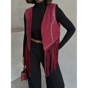 เสื้อกั๊ก Topshow Burgundy Tassel Dropped Wholesale - สีแดงเบอร์กันดี - Product Image 3