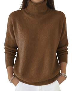 Customized <b>Women</b> Brown Turtleneck Sweater Wool Acrylic Knit Pullover <b>Long</b> Sleeve Winter Warm Custom Manufacturer OEM Wholesale - Product Image 1