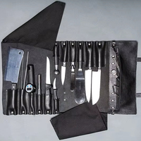 Set tas koki kulit antik OEM awet buatan tangan asli tas gulung pisau LKR-0148