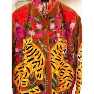 Autumn/Winter Brown Tiger Velvet Embroidered <b>Jacket</b> Reversible Outerwear Linen Nylon Lining Soft Leather Western Satin Polyester - Product Image 3
