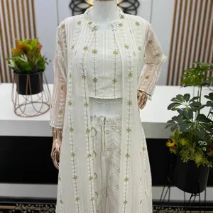 FULPARI NEW DESIGNER BOLLYWOOD HEAVY Thread with 9mm embroidery Work Japan satin WITH Koti Plazo women dress
