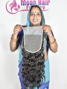 Bon produit Temple indien Cheveux humains aspect naturel fermeture ondulés doux soyeux Machine Double trame vendeur Extensions non traitées - Product Image 3