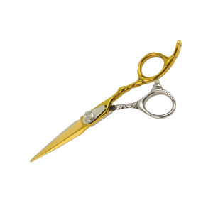 Tijeras de corte de pelo de Color dorado y plateado Tijeras de acero de metal para el hogar y el salón con tornillo de plata y reposapiés - Product Image 4