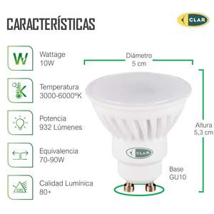 Ampoule LED en céramique GU10 10W avec 932 lm d'éclairage LED haute performance - Product Image 1